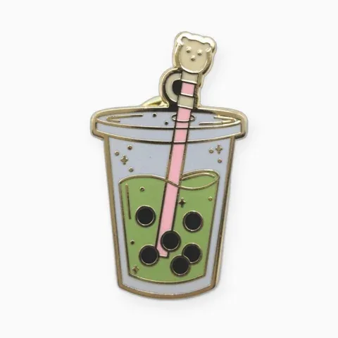 Pin troquelado de esmalte con forma de vaso de té con perlas, contornos dorados
