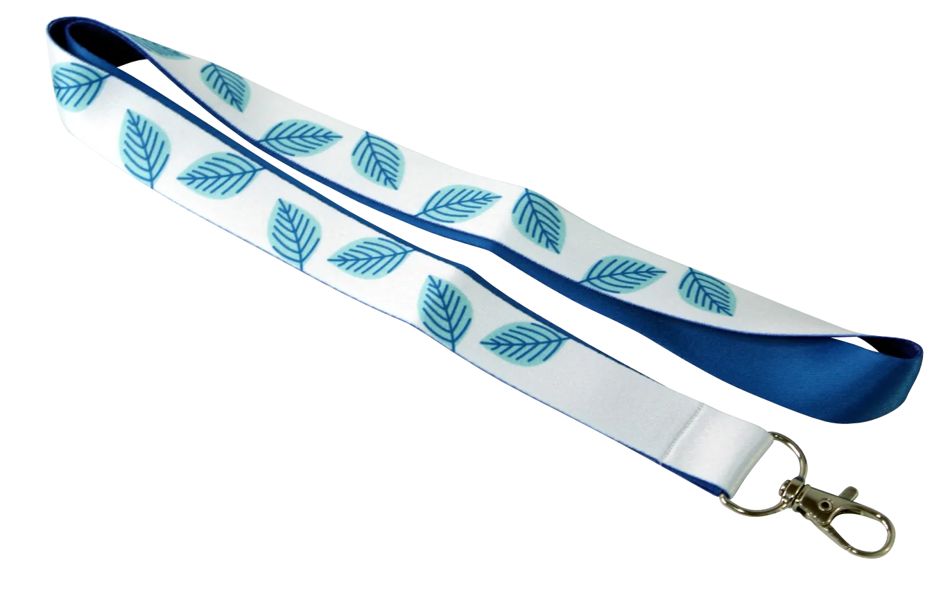 Lanyard sublimado blanco con diseño de hojas